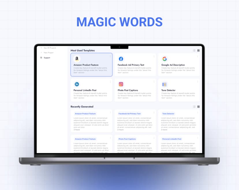 Magic Words AI copywriting web application by Wondercraftz
