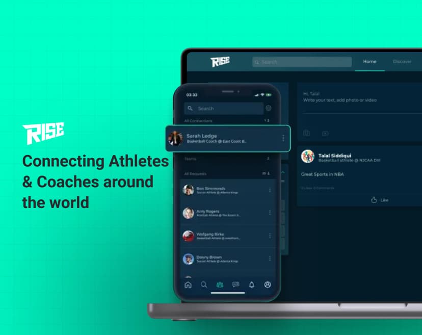 Rise In Sports mobile application interface by Wondercraftz