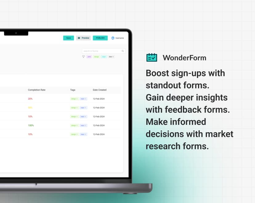 WonderForm SaaS form builder interface by Wondercraftz